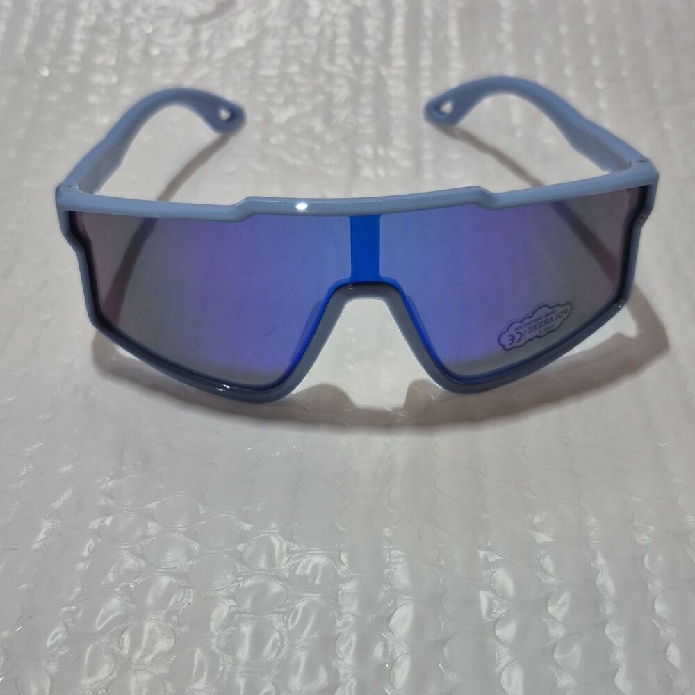 Youth Polarized Mirrored Blue Shield Cycling Sunglasses UV400 Plastic